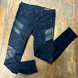Rag and Bone black leather and denim skinny jeans 26